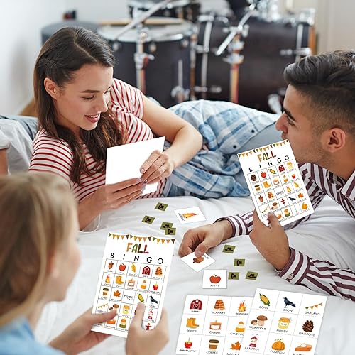 Miniatura 4 de Ziyouza Hello Fall Bingo Bingo  Juegos de bingo de Acción de Gracias, 24 jugadores, juegos de bingo para actividades de otoño en familia o adultos,