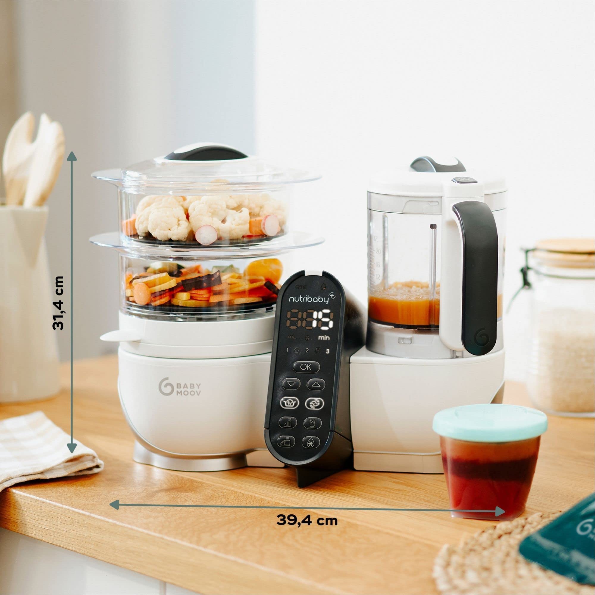 Robot cuiseur bébé Nutribaby+ blanc avec boîte repas thermos 350 ml - Babymoov