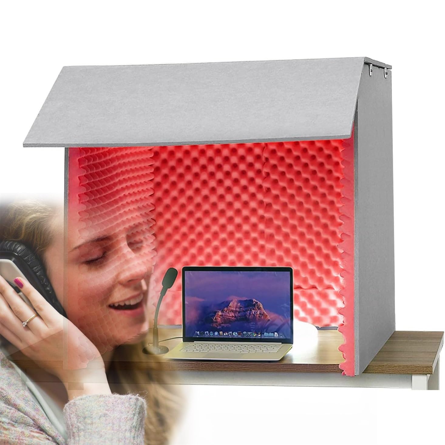 Studio di registrazione da tavolino insonorizzato portatile per la voce multi funzionale ed adatto per il doppiaggio di colore rosso