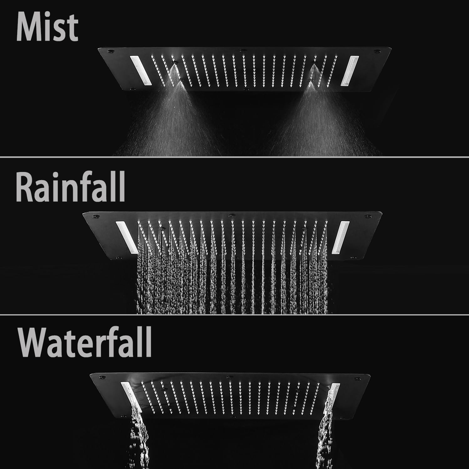 HOMEDEC Matte Black 3 Modes Shower Head System with Full Body Jets, 14.96 X 27.56inch Multi-Function Complete Shower Faucet Set Ceiling Rain Shower, Can Use All Function At Once