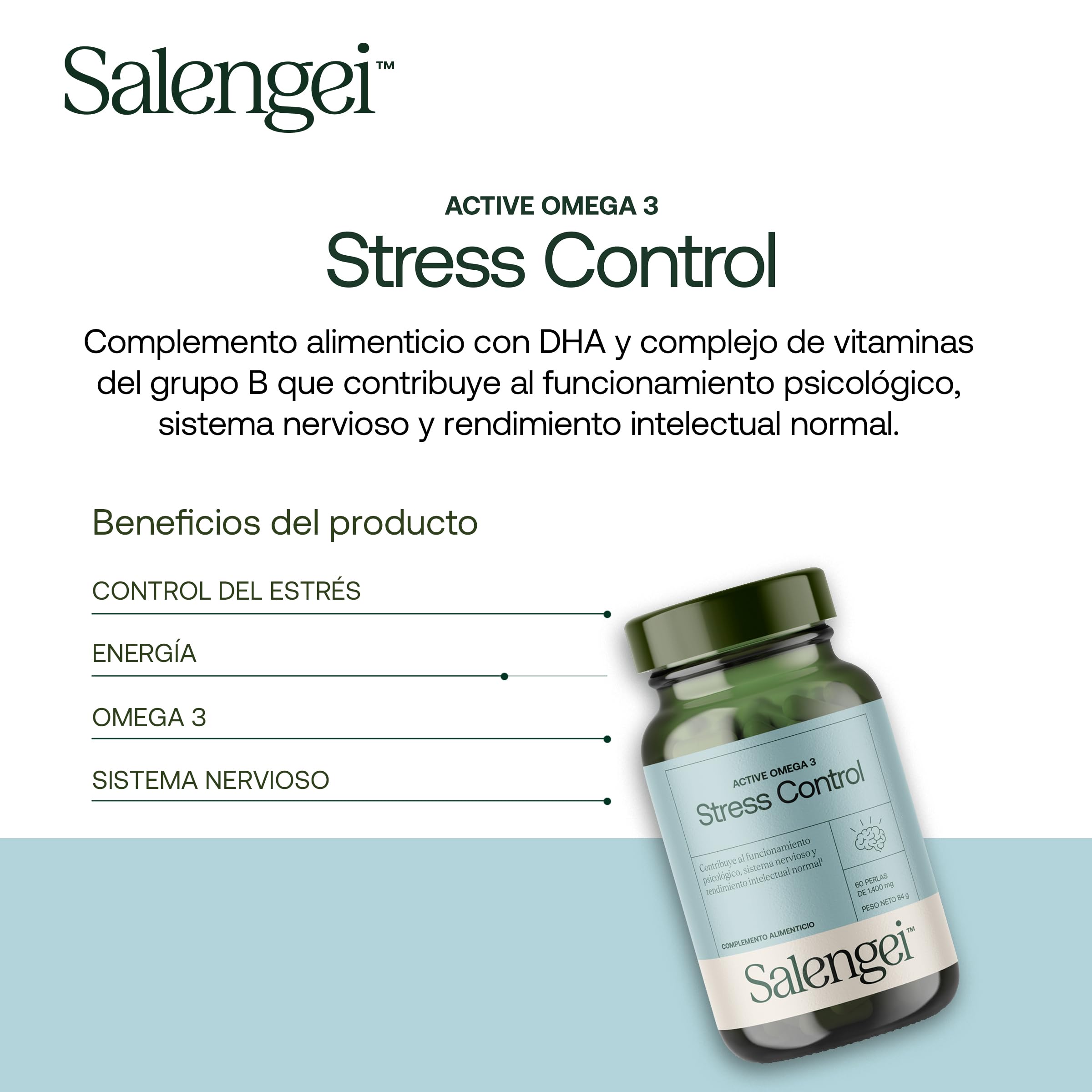 ACTIVE STRESS CONTROL – Apoyo natural frente al estrés y la fatiga emocional | Con Ashwagandha, Rhodiola, Omega-3, magnesio y vitaminas B | 60 perlas