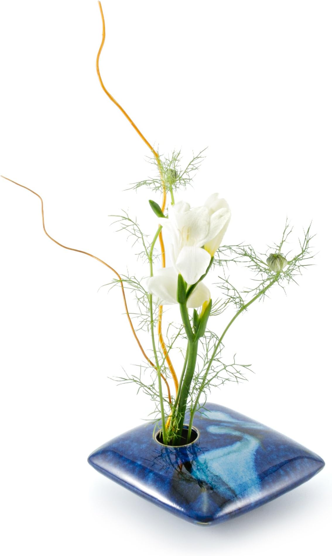 Square Ikebana Flower Vase, Blue Wave