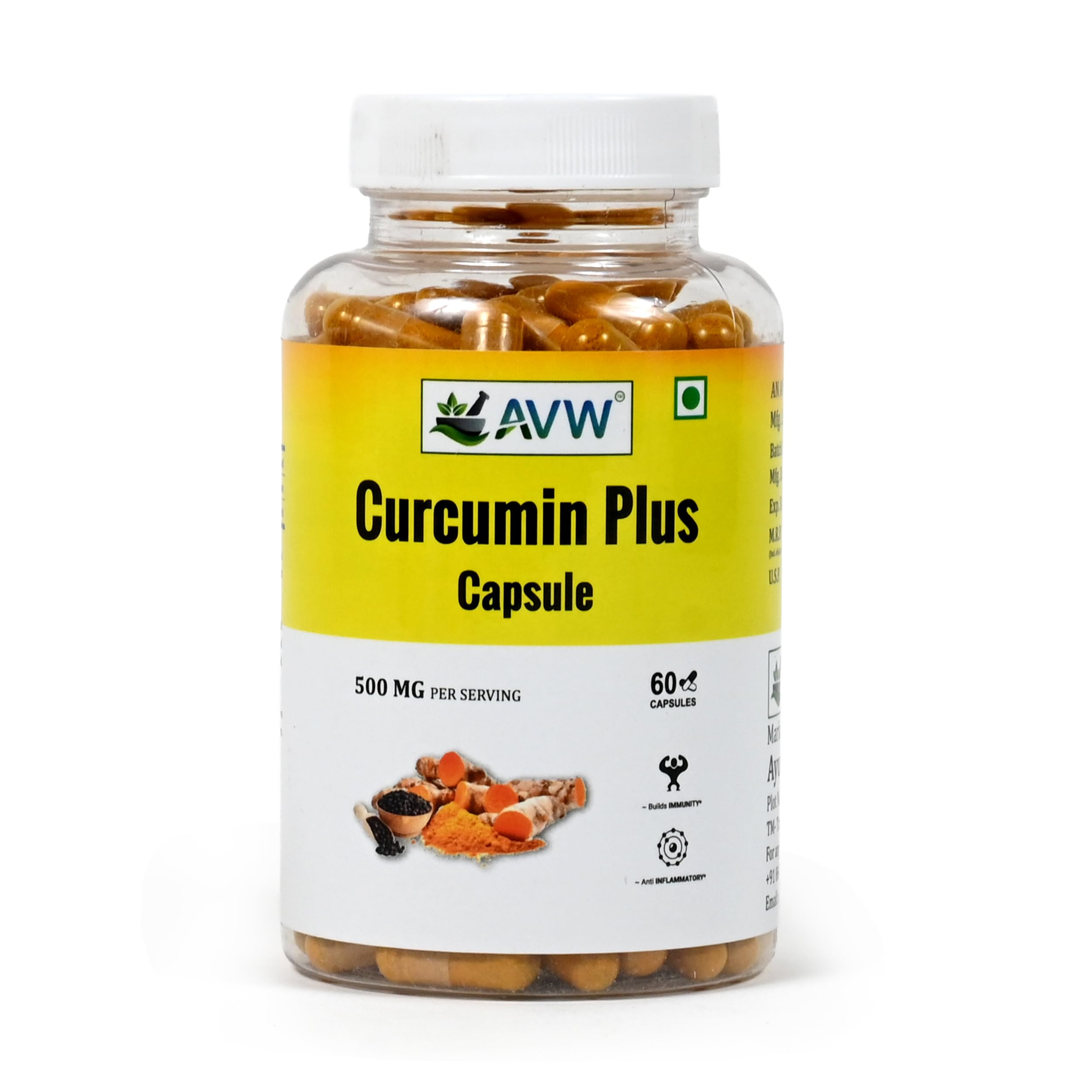 AVW Curcumin Plus 500mg Capsules | Anti inflammatory Supplement for Adults | With Turmeric & Black Pepper with Enhanced Bioavailability for Joint & Immune Support 60 Capsules-picture-30