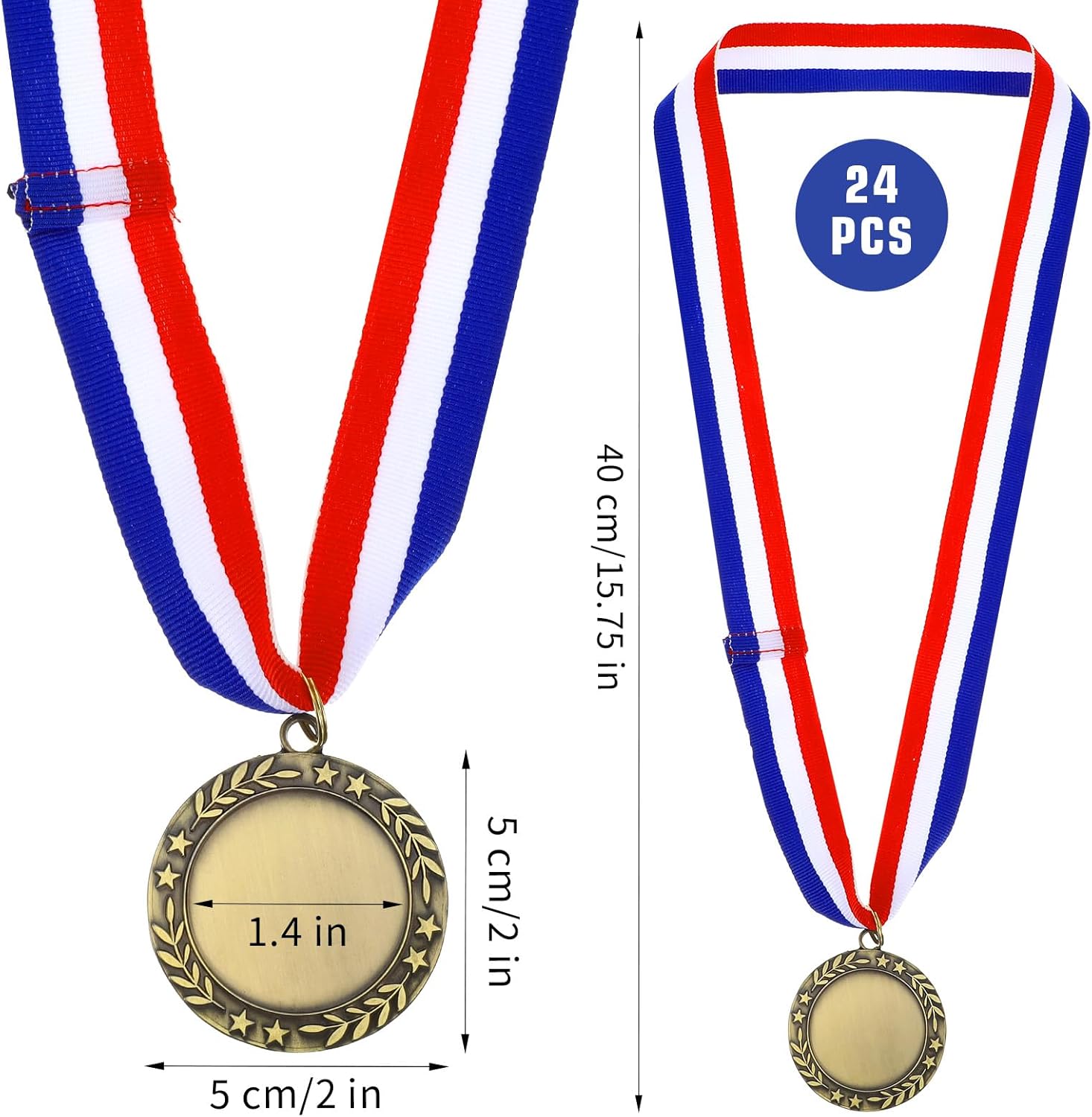 24 Pcs Blank Award Medals with Neck Ribbons Winner Participation Medal Awards Make Your Own Kit 1st Place Cheer Participation Trophy Metal Prize Gift