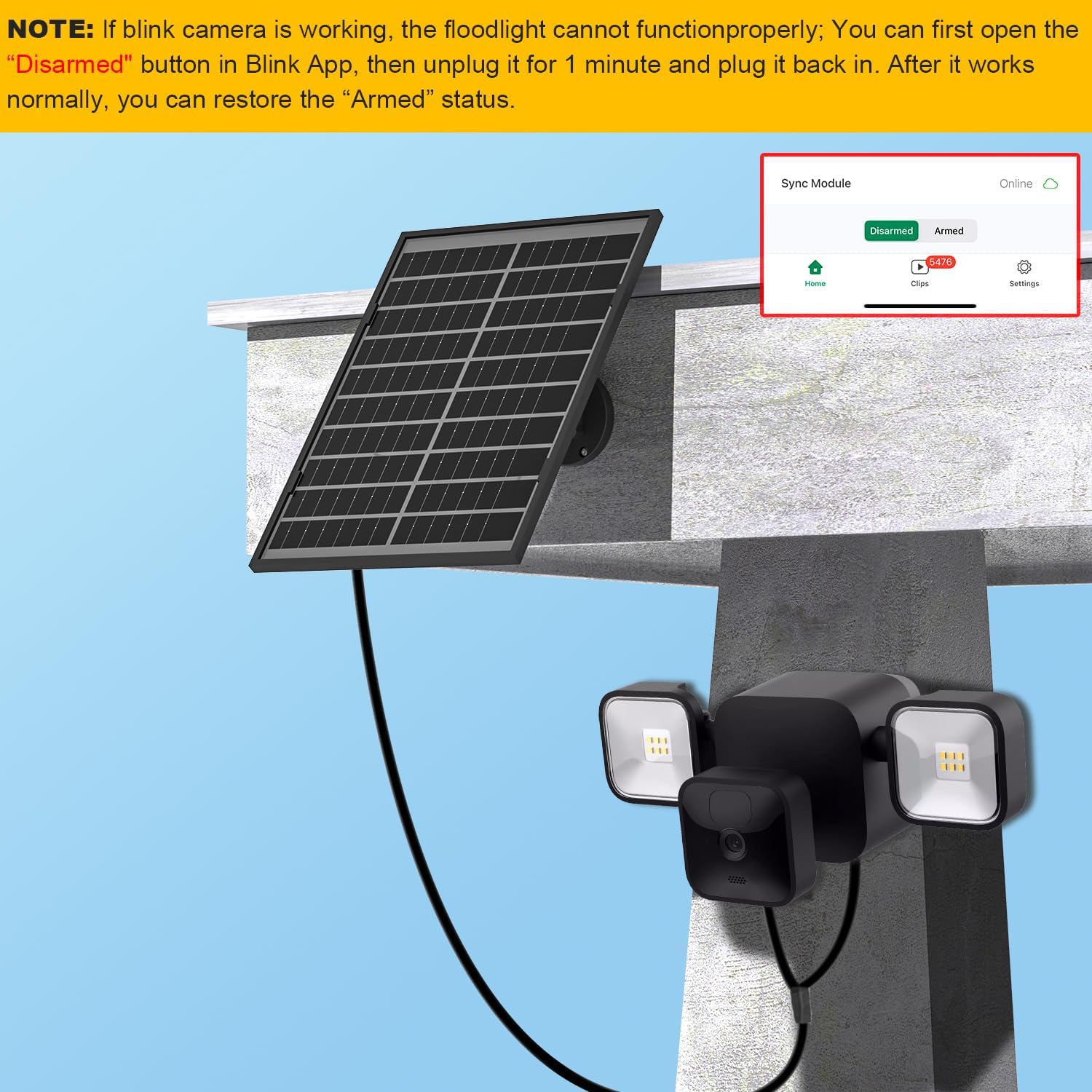 10W Solar Panel for All-New Blink Outdoor 4 /(3rd Gen) Floodlight Camera,16.5Ft/5m Weatherproof Cable Power Your Blink Floodlight Camera Continuously (Floodlight & Cam NOT Included)