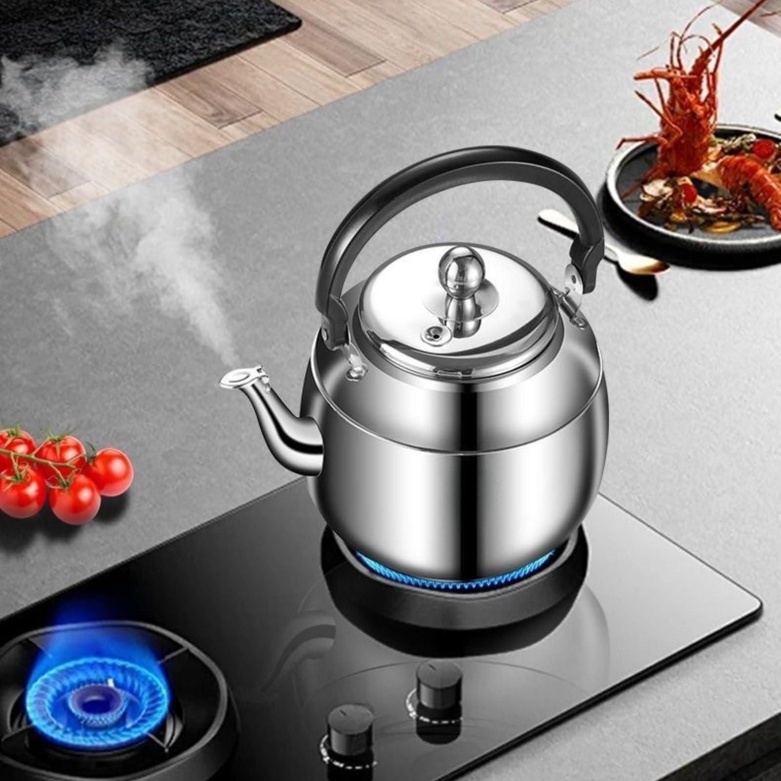 Bollitore in Acciaio Inox Bollitore Tè Bollitore Sibilante Pentola Acqua Caraffa Versamento con Base Multistrato per Induzione Gas Elettrico Ceramica, 5L, style to 2
