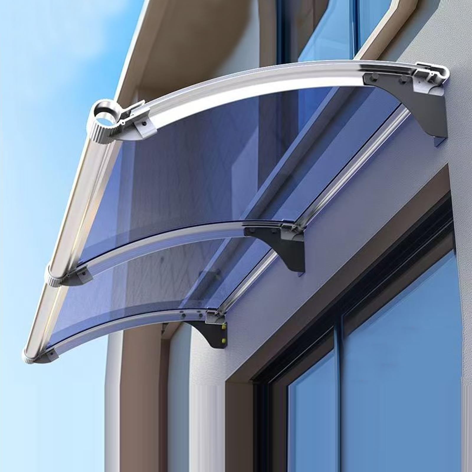 Auvent de porte en aluminium 45x50cm avec toit polycarbonate gris