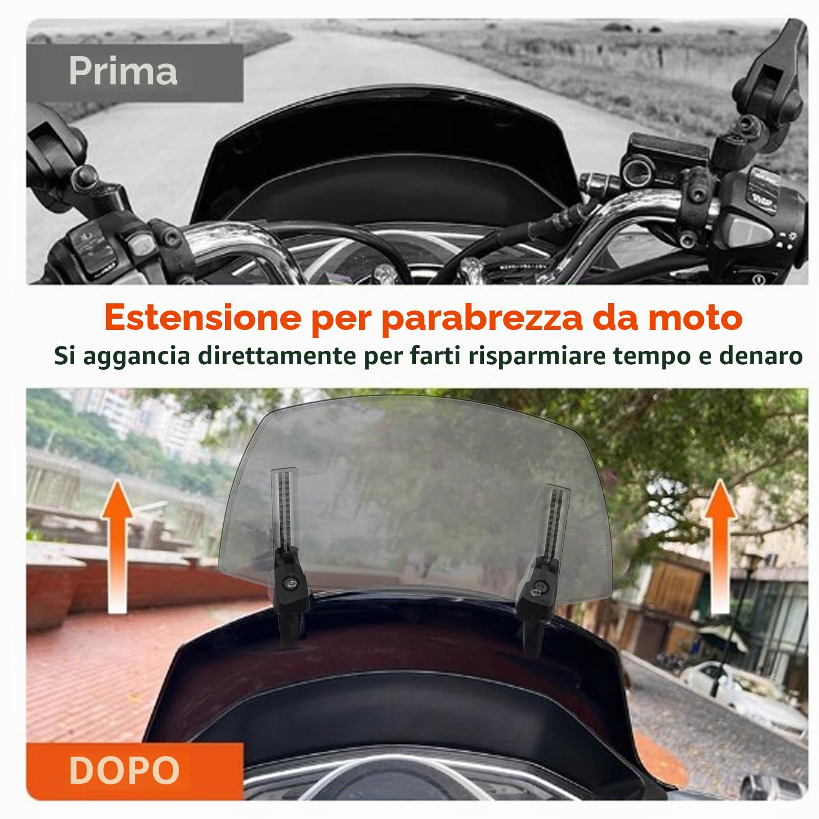 Tissting Parabrezza Moto, 29 x 22 cm Parabrezza Estensione Universale Regolabile ABS Deflettore Aria Moto con Clip, Parabrezza Spoiler Deflettore Aria per MT07 MT09 MT10 R1 R3 FZ6 TMAX530 TMAX 500
