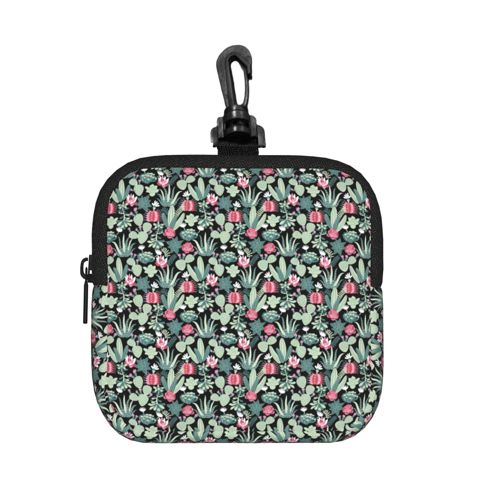 Ercgad Unisex Black Cactus Print Square Storage Bag Travel Toiletry Cosmetic Organizer Pouch Lightweight Reusable