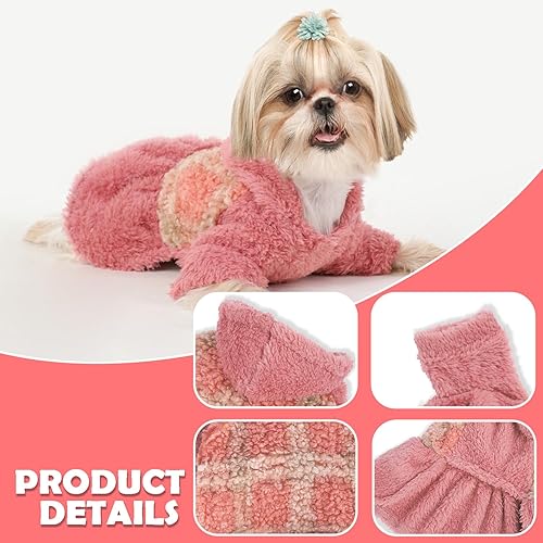 Miniatura 5 de Vestido de vellón para perro, vestidos cálidos de invierno para perros pequeños, suave y elástico para mascotas, ropa para cachorros, ropa de gatos