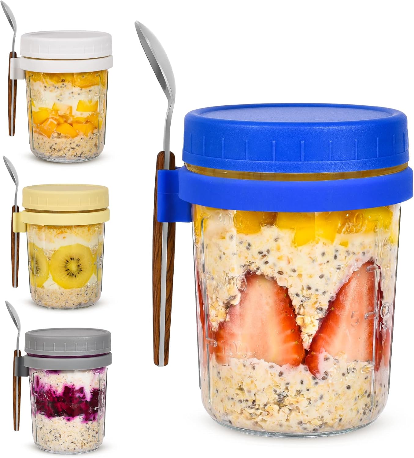 Overnight Oats Container with Lid and Spoon, Mason Jars for Overnight