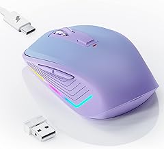 Wireless Mouse,RGB Bluetooth Mouse,2.4G Slim Rechargeable Computer Mice for Laptop,USB Cordless Computer Mouse with 6 Buttons,3 Adjustable 1600 DPI for Macbook Pro/Air,Notebook,PC,Chromebook - Purple