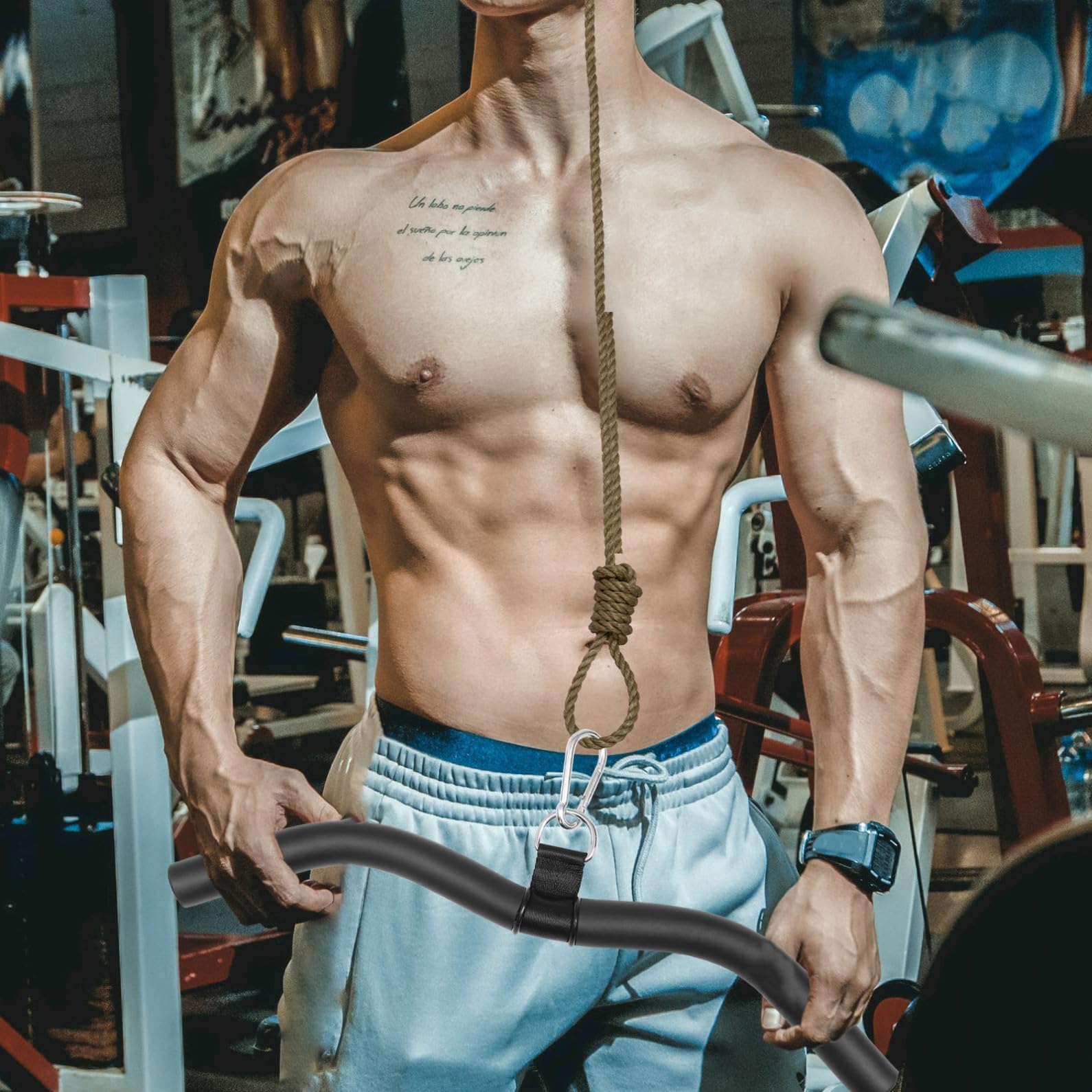 Homoyoyo Latzug Stange aus Stahl mit Ergonomischem Bogengriff Kabelzug Zubehör für Bizeps und Rückentraining Vielseitiges Fitnessgerät für Heimtraining