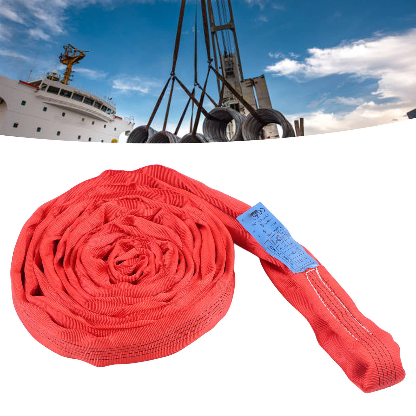 Sangle de Levage Plate 5T, Corde de Levage de Grue en Polyester avec Boucle à Double œil 4 Mètres, avec Tissage Multicouche, pour Le Transport des Ports de Machines de Navires