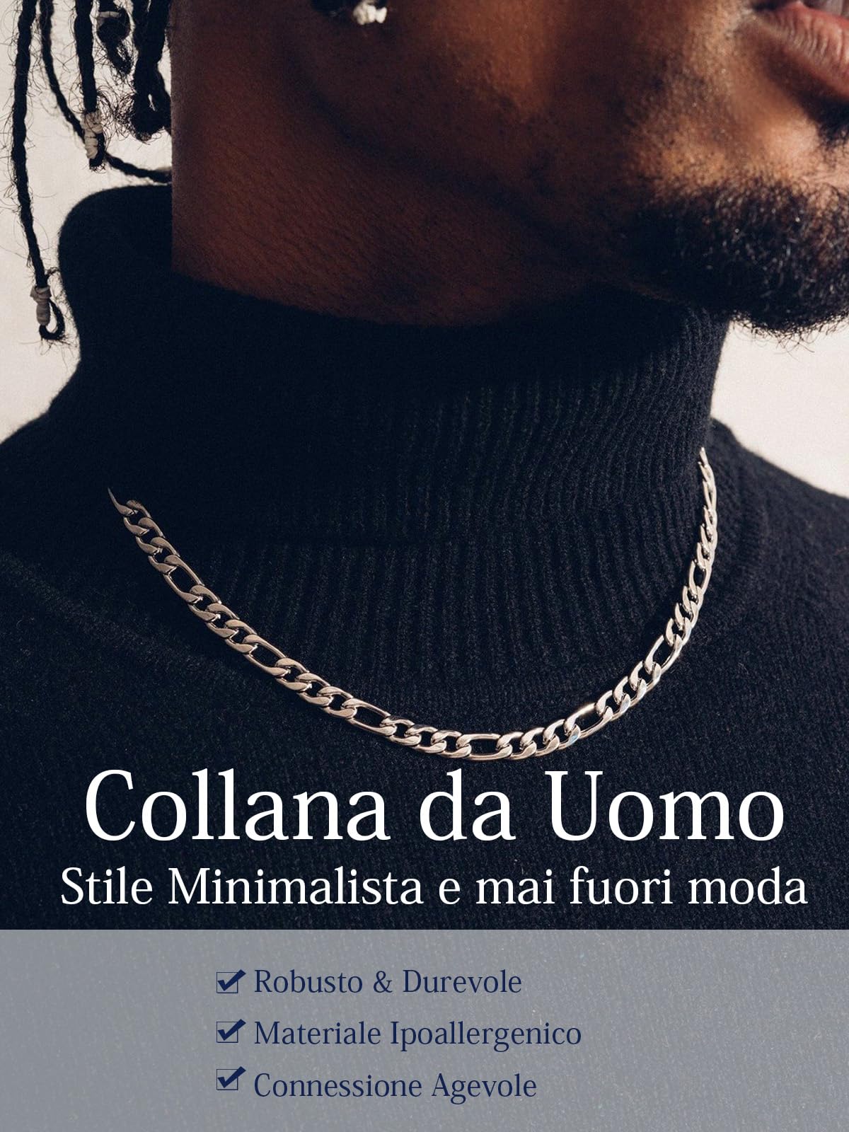 Suplight Collana Argento Uomo e Donna a Catena Figaro Collana Uomo in Argento 925 Larghezza 3/5mm Lunghezza 36/46/51/56/61/66/71cm con Confezione Regalo