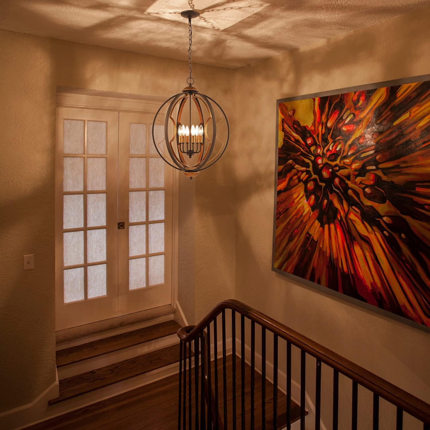 Hоlіdау Dеаlѕ 🛒 HUANXIN Vintage Globe Chandelier, 6 Lights Farmhouse Rustic Chandelier Black and Forging Glod Industrial Pendant Lighting Metal Spherical Hanging Ceiling Chandelier for Dining Room, Kitchen, Foyer Blасk Frіdау - 40% оƒƒ HUANXIN Vintage Globe Chandelier, 6 Lights Farmhouse Rustic Chandelier Black and Forging Glod Industrial Pendant Lighting Metal Spherical Hanging Ceiling Chandelier for Dining Room, Kitchen, Foyer