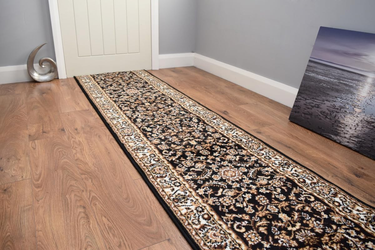 SrS Rugs® Luna Collection, Modern Long Carpet Runner Rug for Entrance Hall and Stairs. Smooth Soft 8mm Depth Pile. 70cm Wide. Any length (Classical Black, Length: 2' (60cm)) — image 1