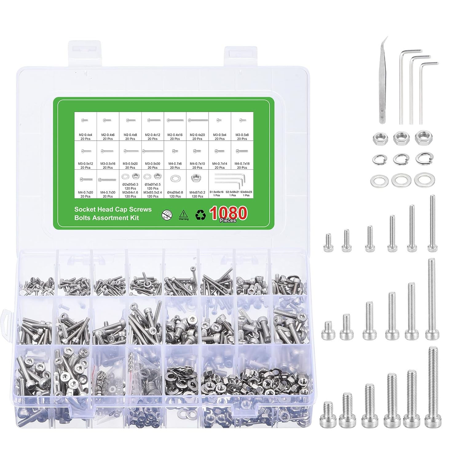 uxcell Hex Socket Bolt Kits (M2 M3 M4), Grade 12.9 Carbon Steel Hex ...