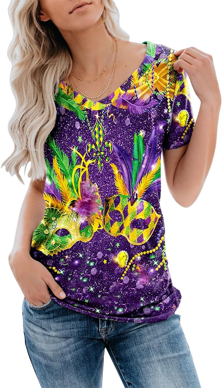 AOBUTE Womens July 4th Shirt V-Neck Short Sleeve Summer Tops