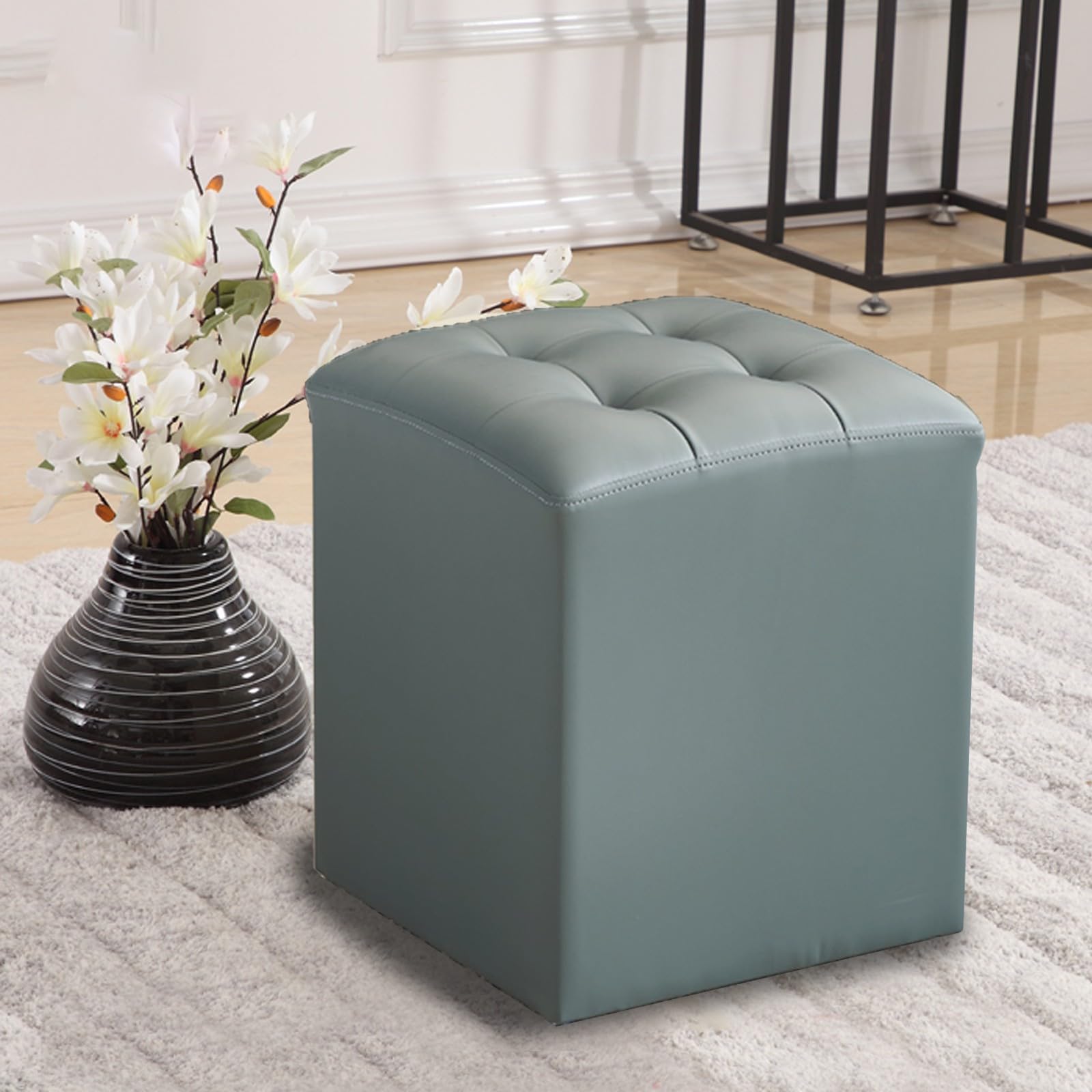 Pouf Ottoman Fixe avec Repose-Pieds Intégré en Similicuir Assise Moelleuse
