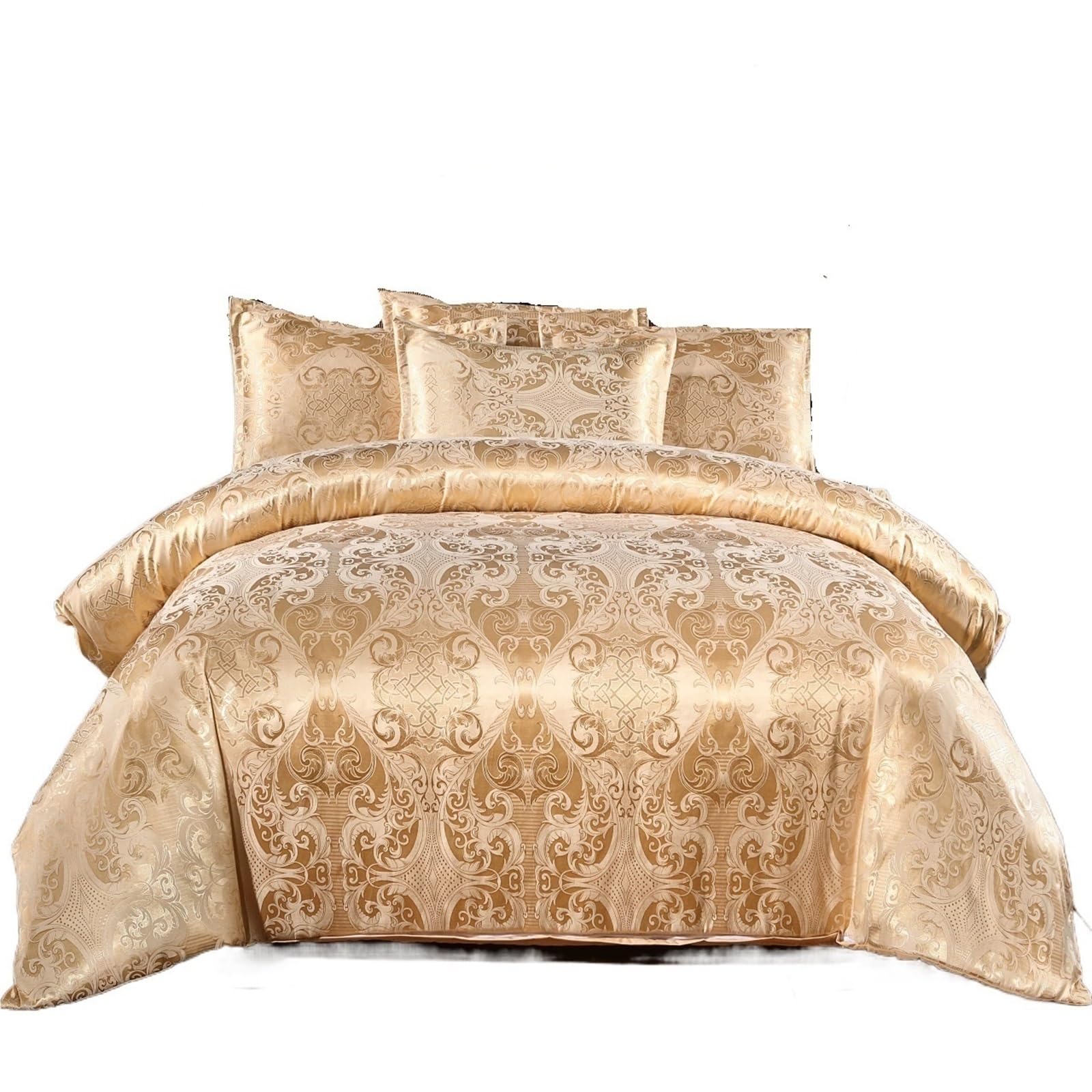 Housse de couette en satin anti-frisottis lit simple parure jacquard floral satiné 168x229