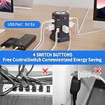 Tower Power Bar Surge Protector PASSUS 10FT Long Extension Cord Indoor,Power Strip with 5 USB Ports 12 AC Multiple Outlets and Night Light,Desk Accessories for Home Office Dorm Room