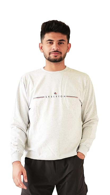 Men's Regular Fit Cotton Blend Loop Knit pre Winter Sweatshirt Round Neck