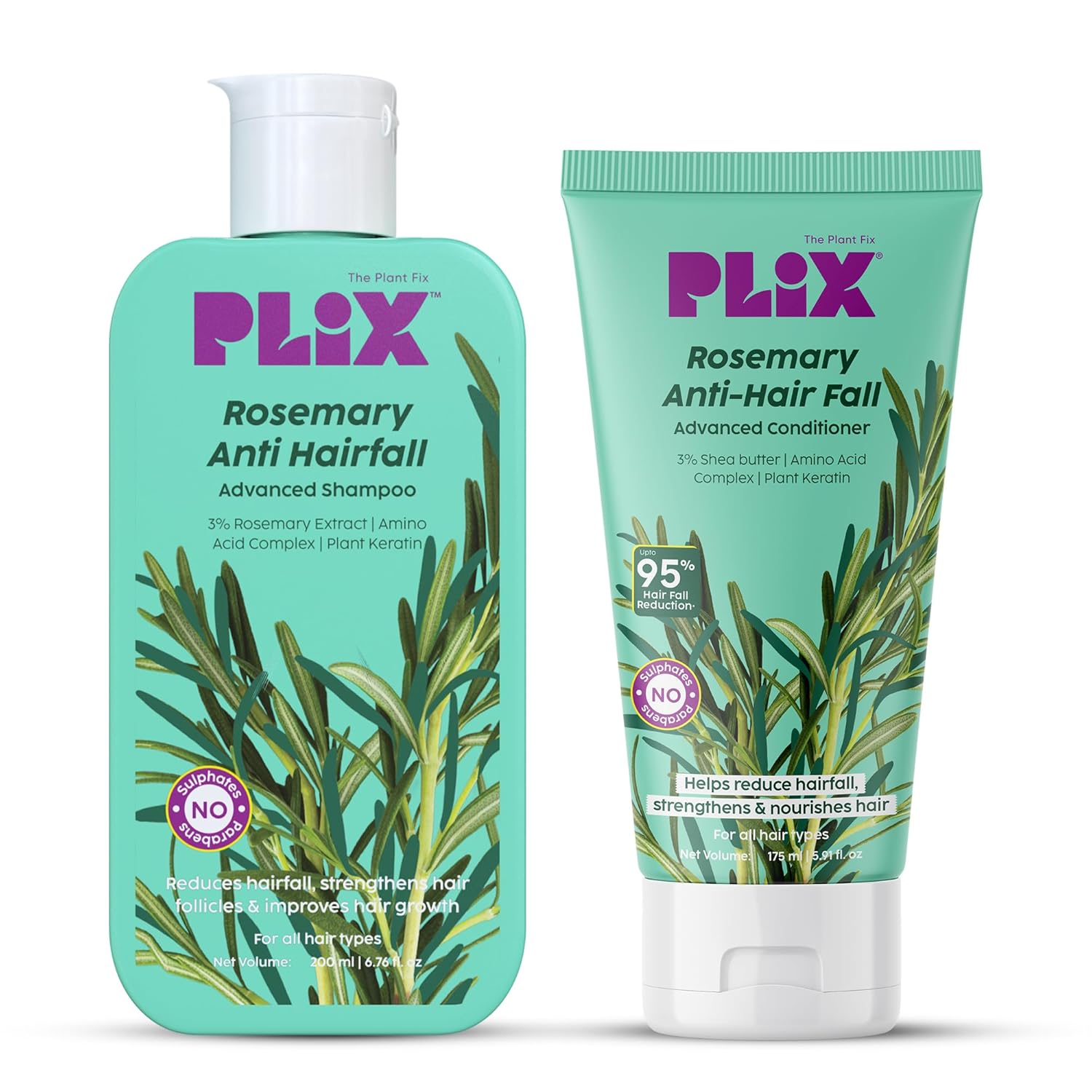 PLIX – THE PLANT FIX Rosemary Anti Hairfall Regime| Advanced Shampoo & Conditioner | Reduces Hair Fall & Strengthens Hair | Rosemary Extract, Ceramides & Plant Keratin | For Men & Women