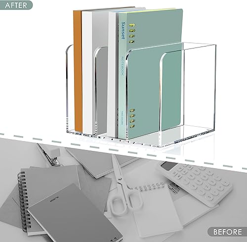 Miniatura 7 de SANRUI Organizador de escritorio de acrílico para revistas, clasificadores de espacio de trabajo, sujetalibros transparente soporte clasificador de