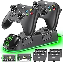 Controller Charger Station for Xbox Series/One-X/S/Elite with 2 x 4800 mWh Rechargeable Battery Packs, Charging Station Dock Stand for Xbox Controller Battery with 4 Battery Covers for Xbox Series/One