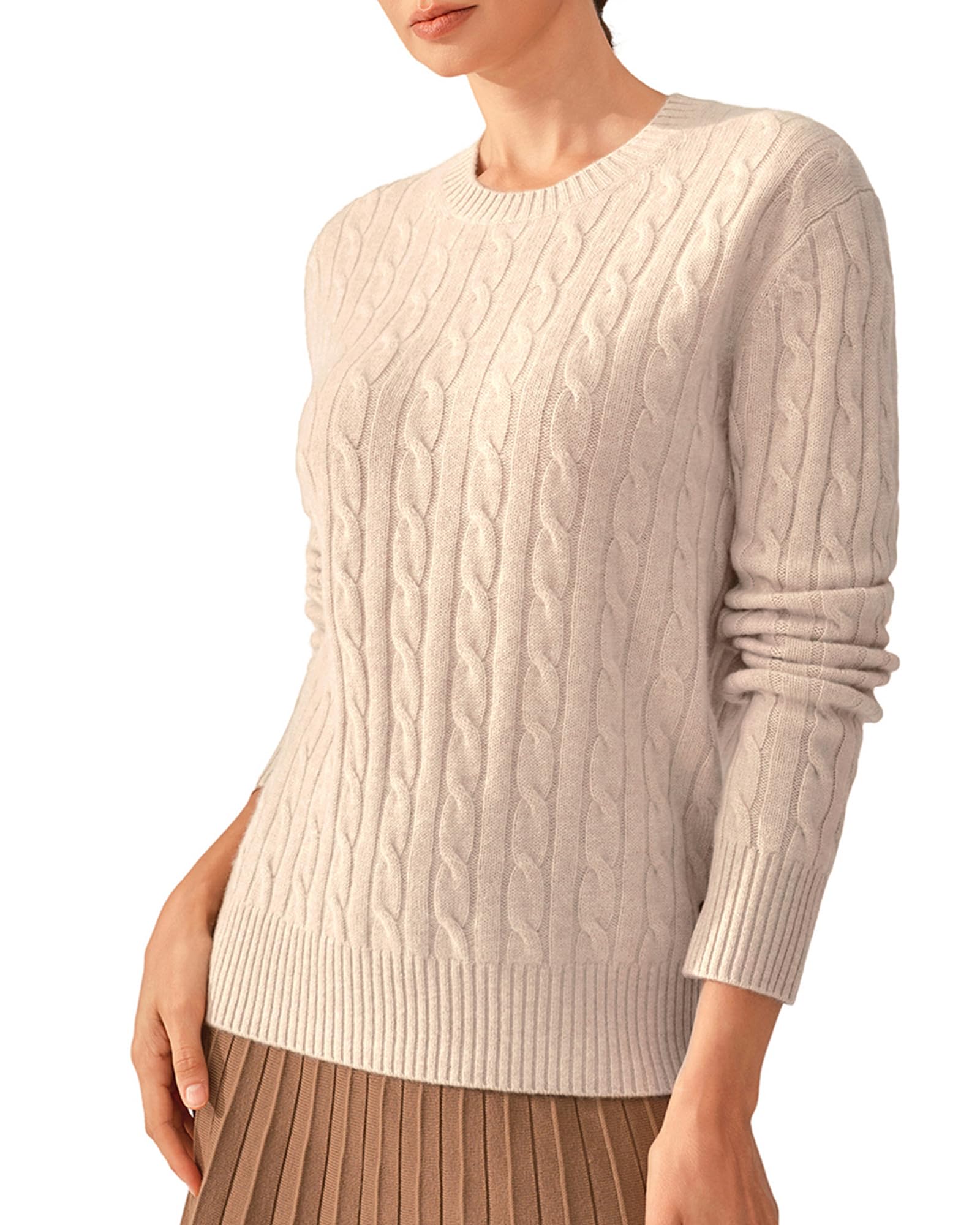 KVSS 100 Pure Cashmere Sweaters for Women Crewneck Cable-Knit Long Sleeve Pullover Sweater Luxury from Inner Mongolia