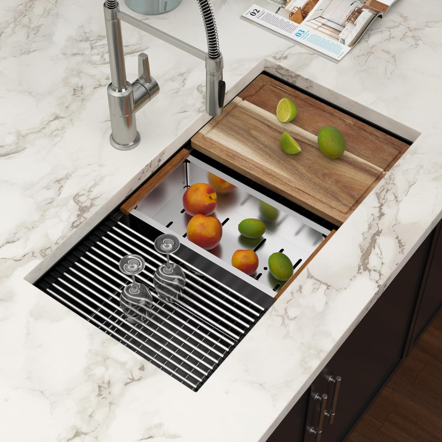 33 Inch Black Undermount Kitchen Sink Workstation- Couoko Matte Black 16 Gauge T304 Stainless Steel Single Bowl Undermount Sinks NANO PVD Large Deep Handmade Round Corner Sinks Basin, 33"x19"x9"