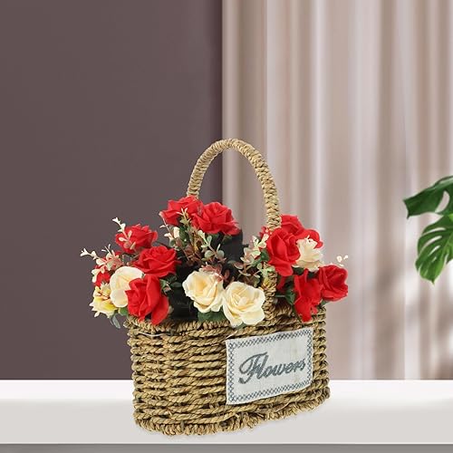 Miniatura 7 de Yardwe Cesta tejida para frutas, cesta de almacenamiento tejida, cesta tejida para aperitivos, cesta de boda, cesta portátil, para compras, hierba,