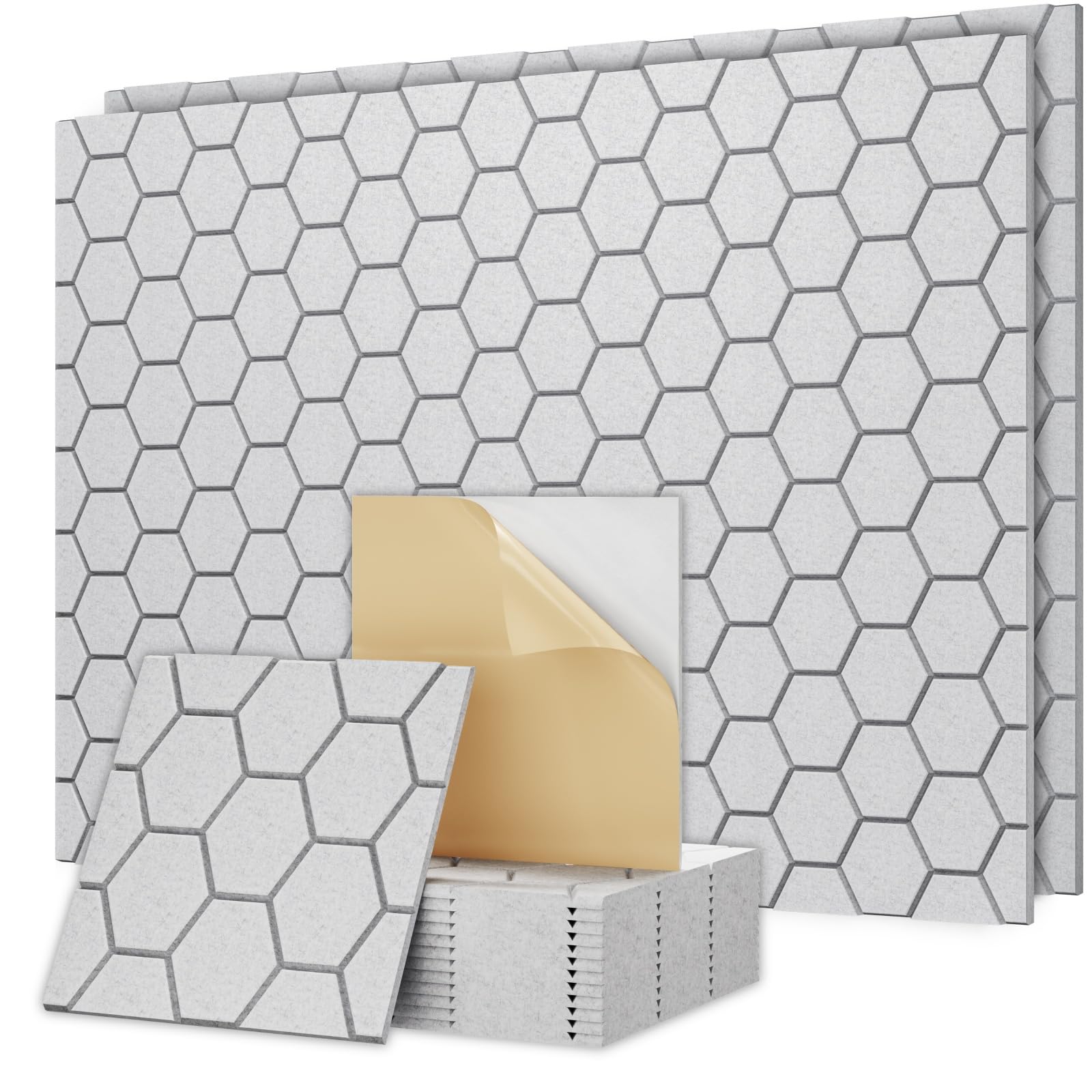 Paneles a prueba de sonido con espuma acústica, paneles de pared acústicos autoadhesivos para insonorización, hexágono gris, cancelación de ruido, paneles absorbentes de sonido para sala de juegos