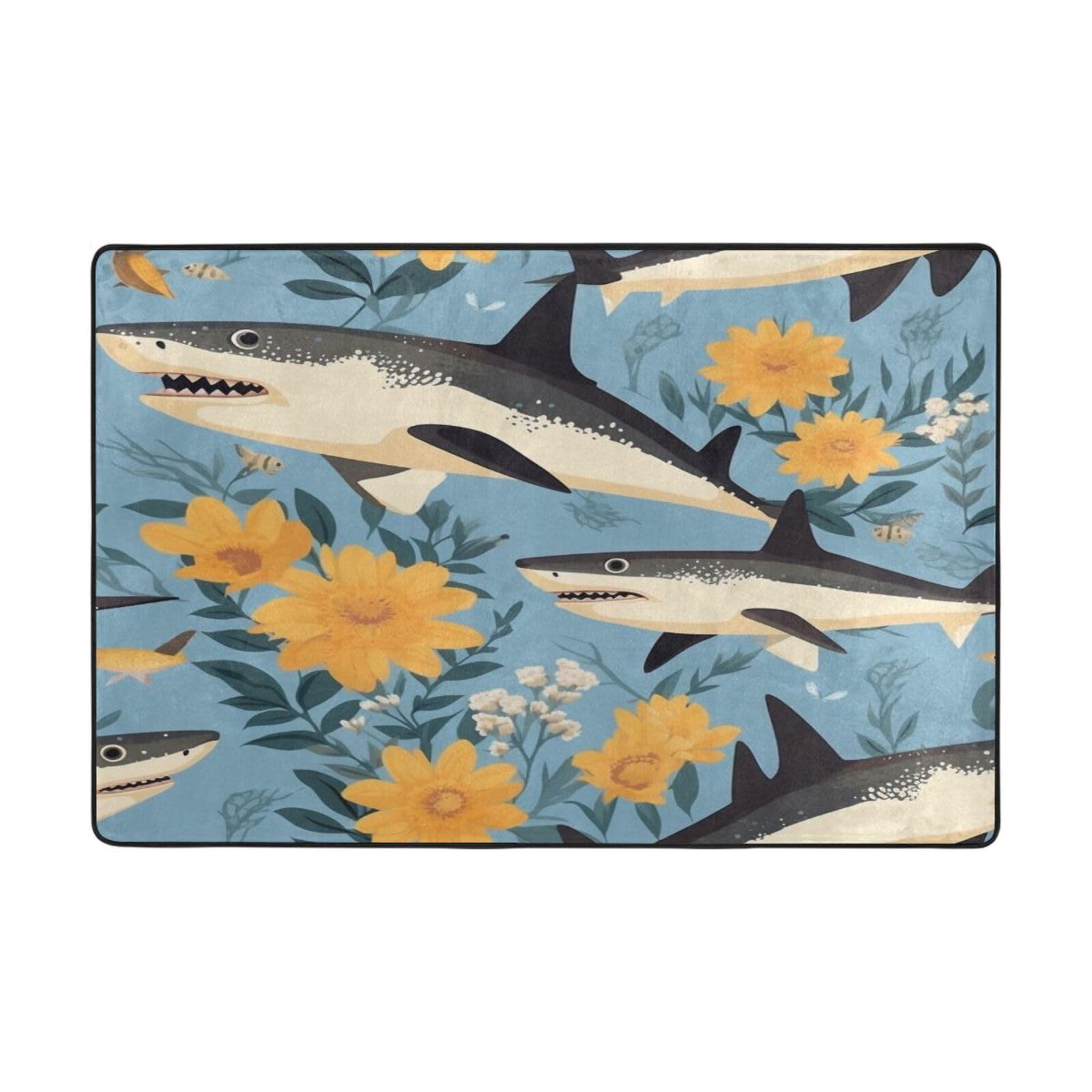 Amazon.com: ALAZA Sharks and Sunflowers Area Rugs Non-Slip Floor