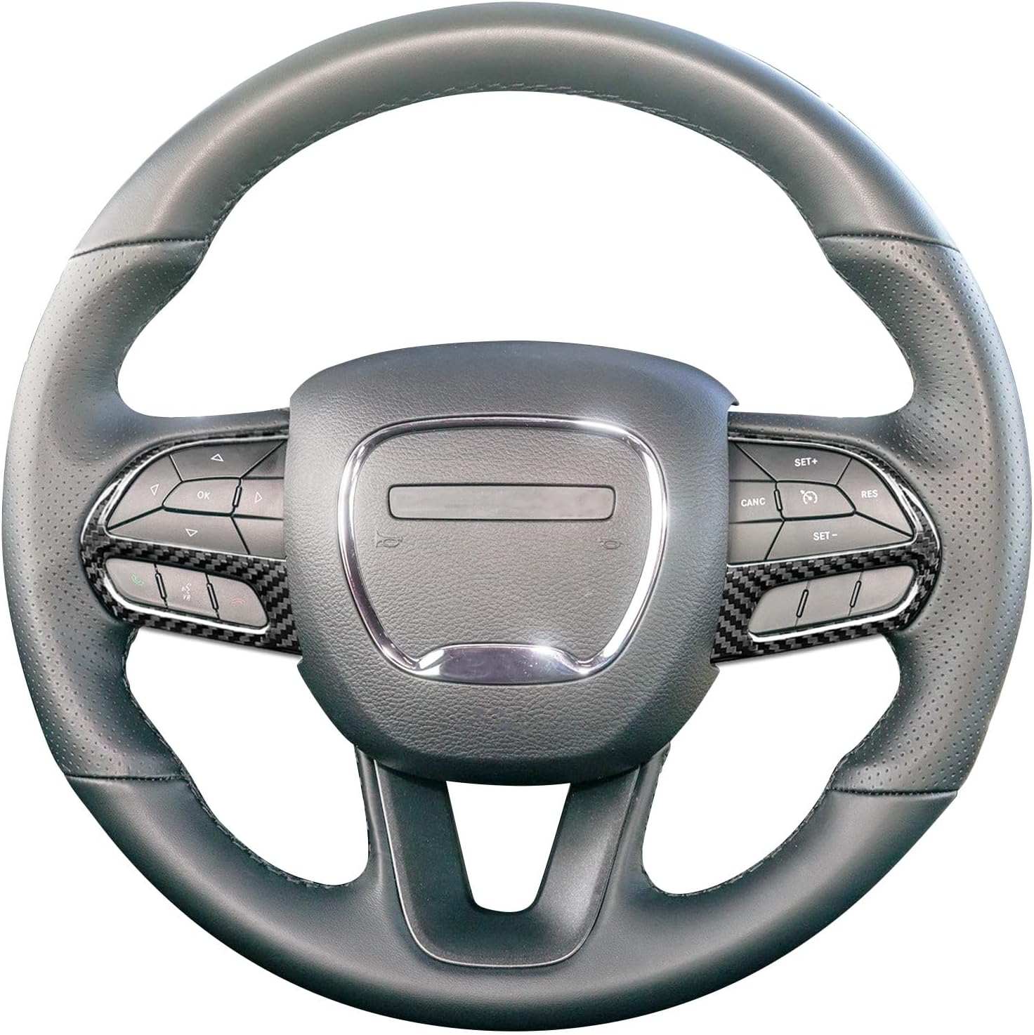 Compatible with Dodge Charger Challenger SRT 2015-2023 Chrysler 300C 2016-2023 Real Carbon Fiber Steering Wheel Button Cover Interior Decoration Trim Accessories