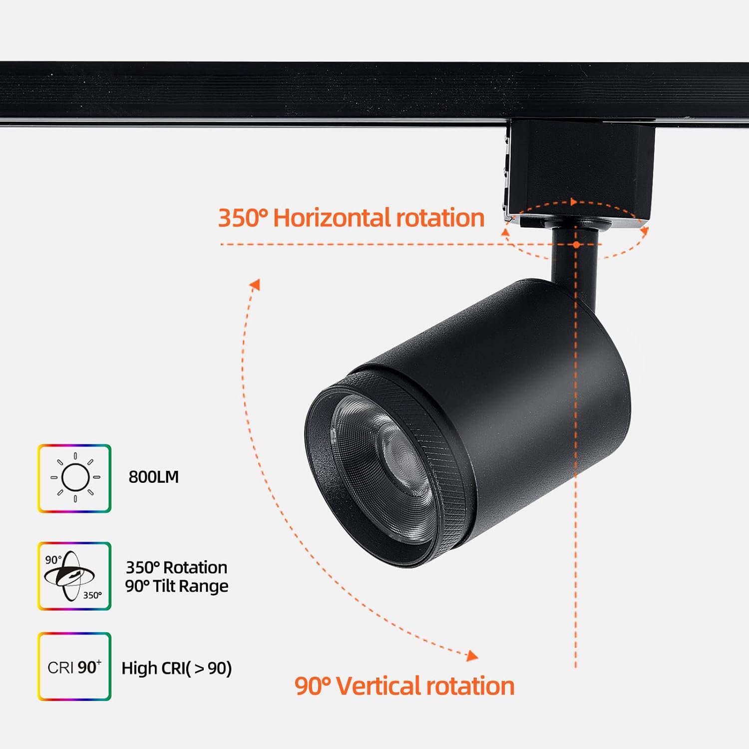 10w Led Track Lighting Heads H Type Track Light Heads Bright Spotlight Fixtures Black Track Lighting Heads for Accent Task Art, 3000K 4000K 5300K Adjustable, Flicker Free CRI90+ 6 Pack
