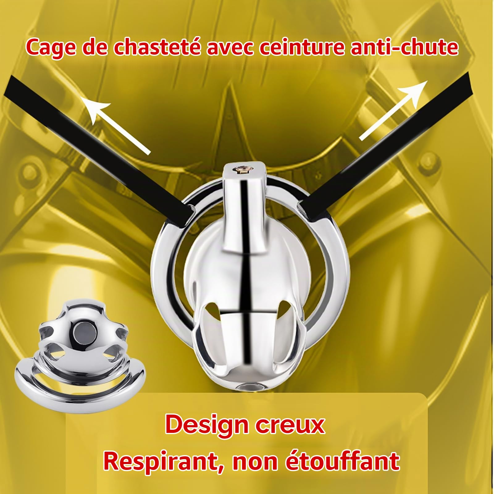 Cage de chasteté en métal pour hommes avec ceinture antidérapante, anneaux réglables et serrure, ceinture de chasteté en acier inoxydable pour hommes, Cock Cage SM Bondage Sex Toy