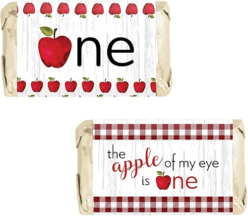 DISTINCTIVS Apple Farmhouse - Mini envoltorios de barra de caramelo para fiesta de primer cumpleaños, 45 calcomanías