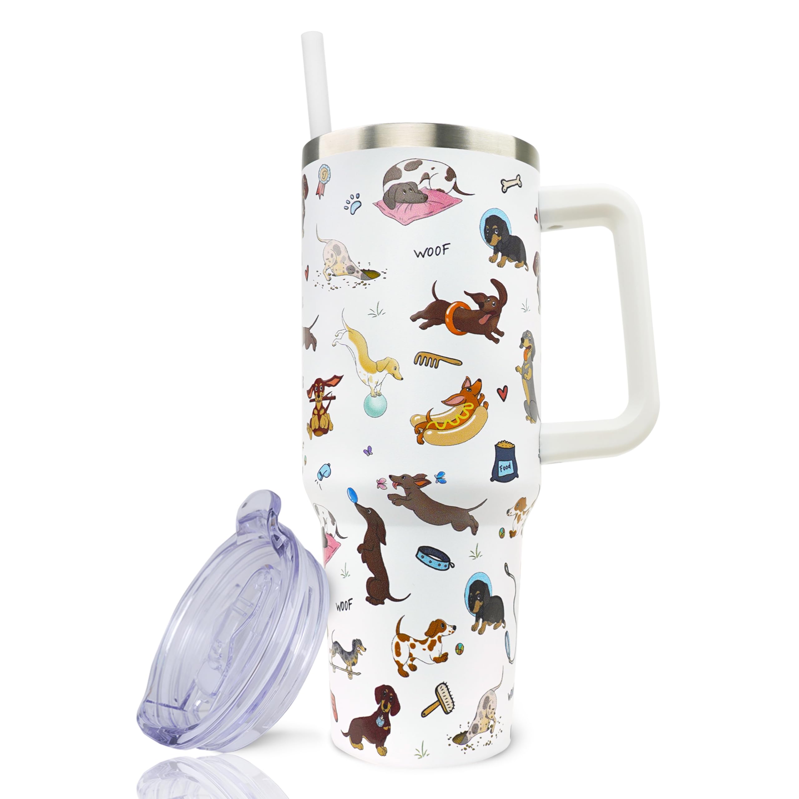 ZNYYZYBA Dachshund Gifts for Women, 40 oz Dachshund Tumbler with Handle and Straw, Reusable Stainless Steel Dog Tumbler with Leak Proof Lid