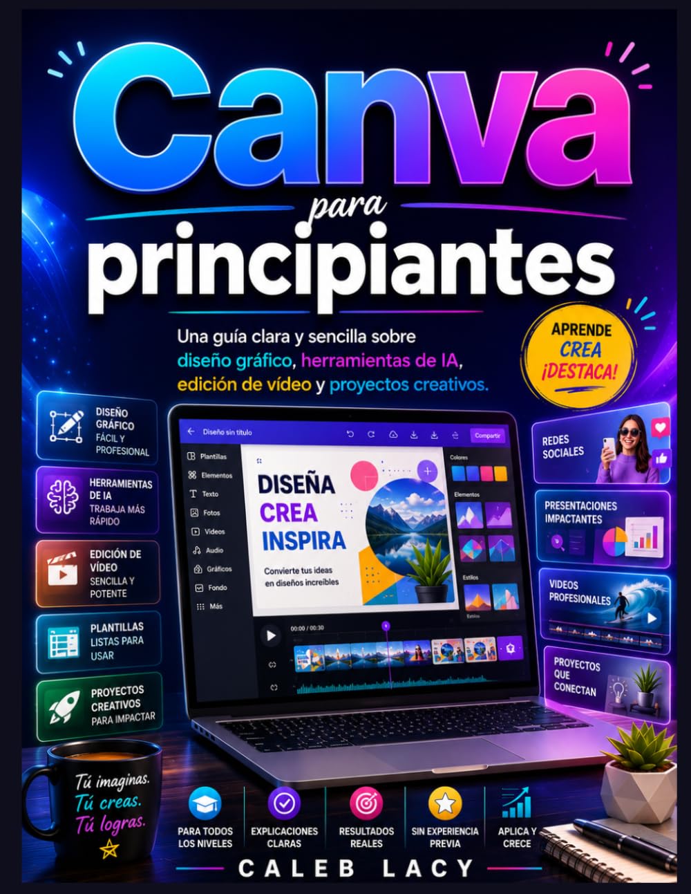 Canva para principiantes: Una guía clara y sencilla sobre diseño gráfico, herramientas de IA, edición de vídeo y proyectos creativos.