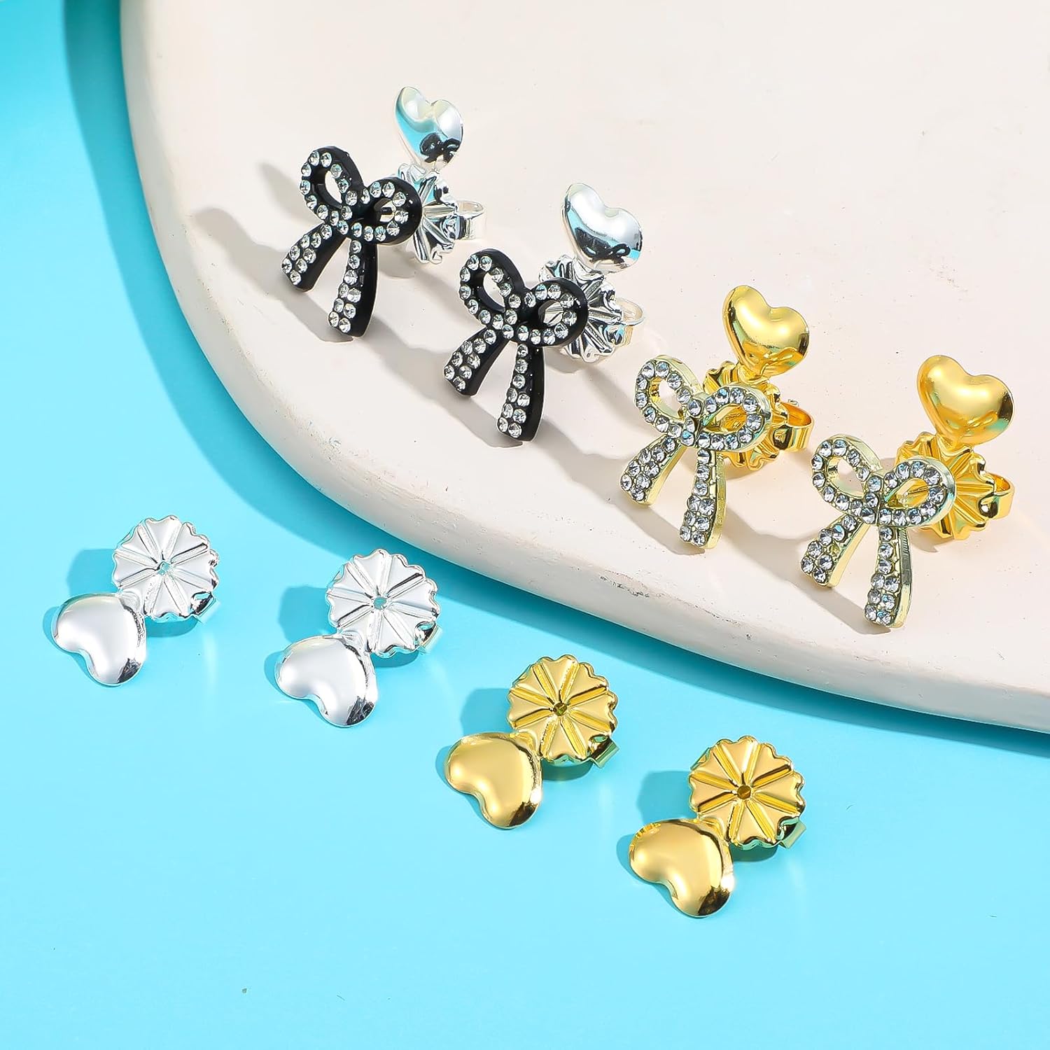 4 Pairs Earring Backs for Droopy Ears, Earring Lifter for Heavy Support Backs Large Backing Studs Secure Backers for Earlobe Stretched Earlobes Big Studs (Heart) - Image 6