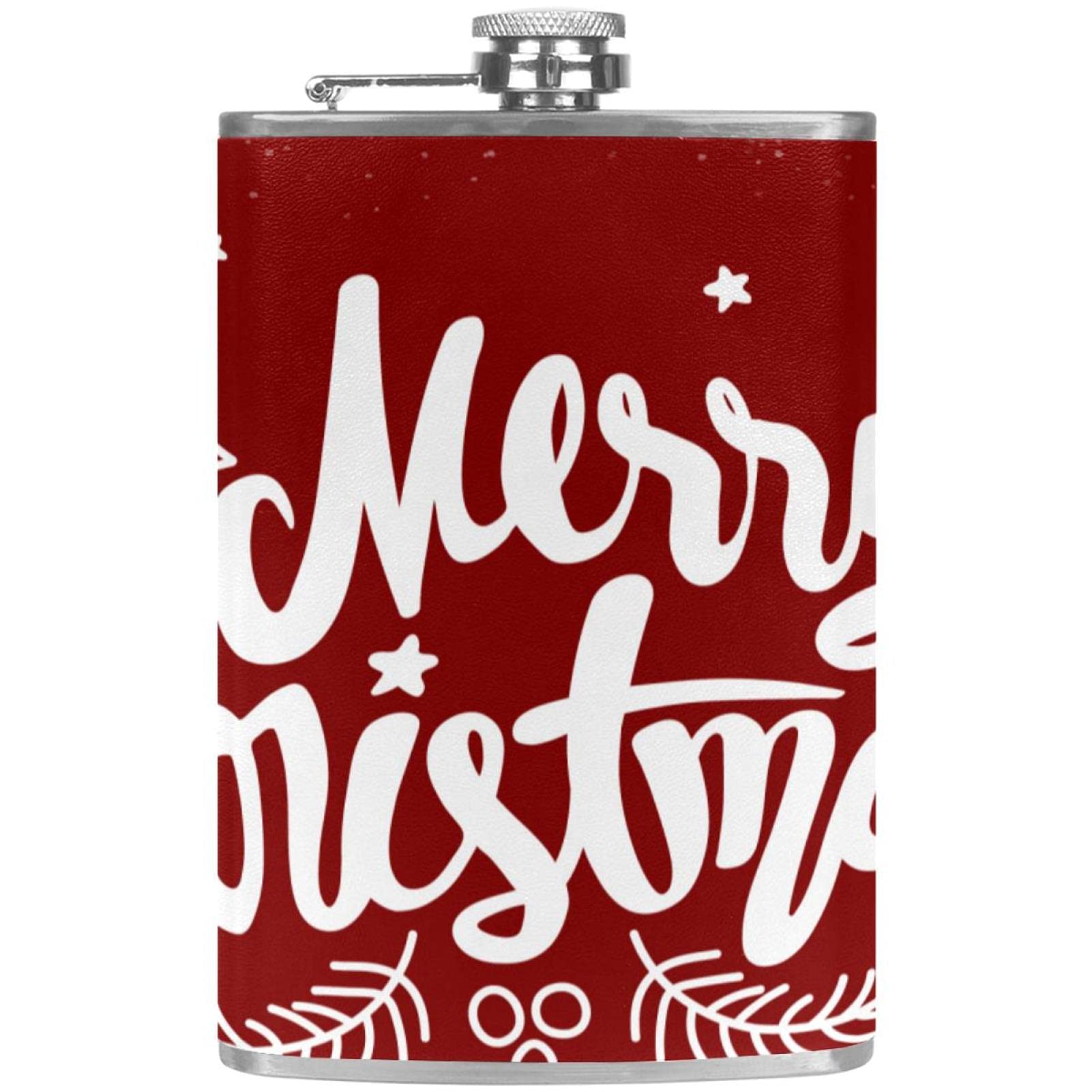 Flasque pour liqueur Merry Christmas rouge, le cadeau avec entonnoir de Noël