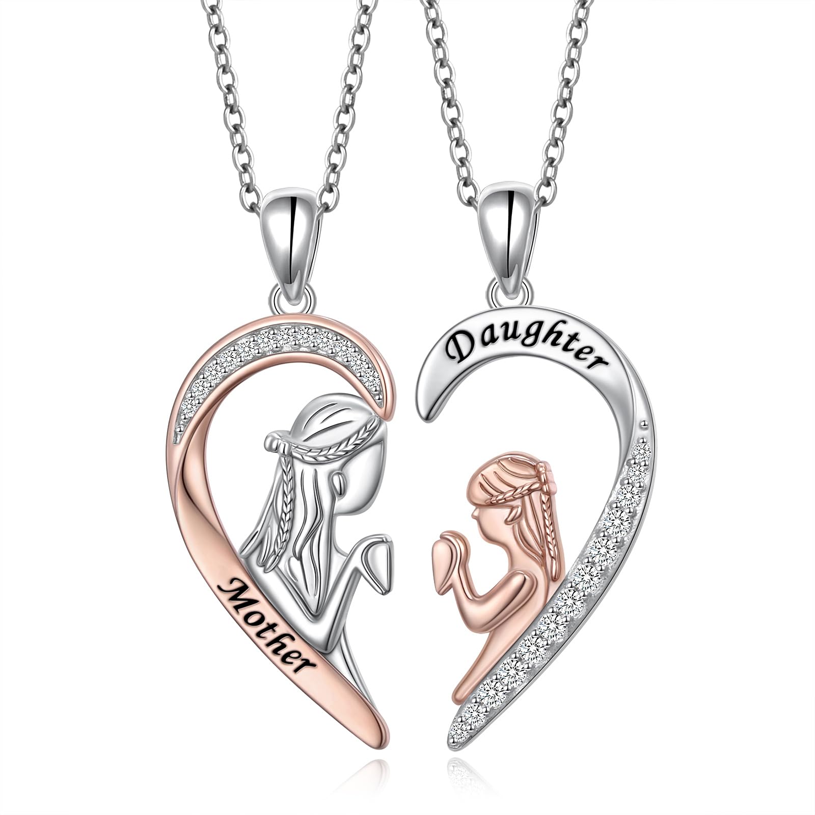 Flyow Mutter Tochter Matching Halskette Set 925 Sterling Silber 2 Herz Anhänger Schmuck Geschenke für Mutter Tochter