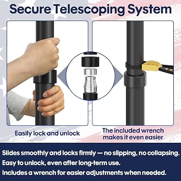 20FT Telescoping Flag Pole for Outside House,Extra Thick Telescopic Flagpole with USA Flag & Complete Hardware,Residential,Commercial | Great for Patriotic Displays & Gift Giving(Black)