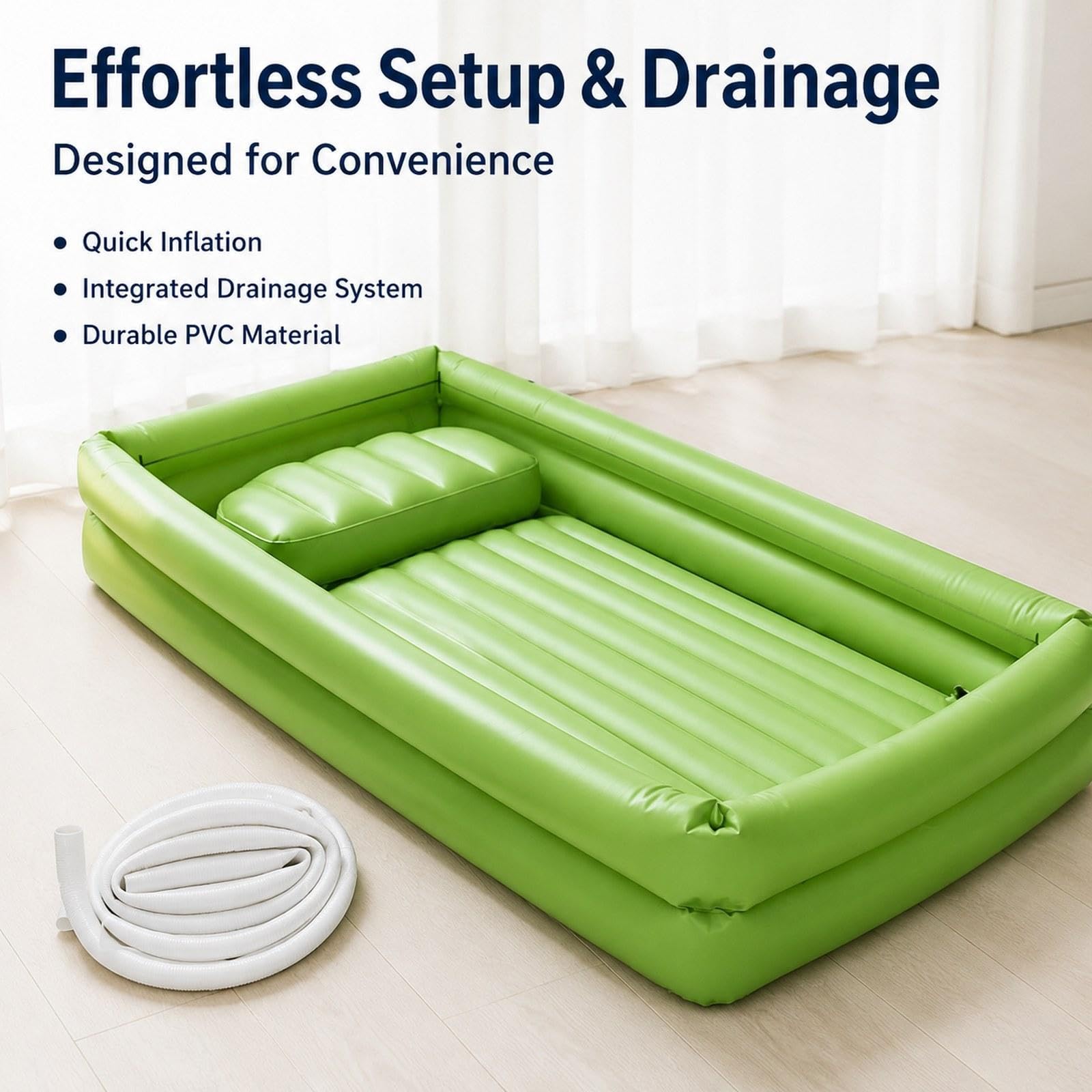 Colcolo Bañera hielo y rectangular plegable y práctica para cama ducha, bañera pie para pacientes mayores, spa en casa, Verde