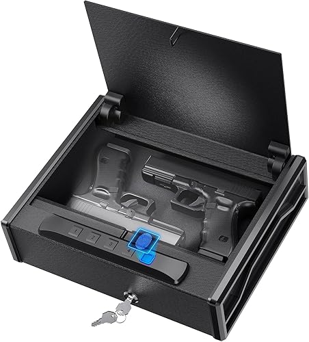 Caja fuerte biométrica para pistolas – 3 vías de acceso rápido para pistola con huella dactilar, teclado digital y llave, caja de bloqueo de pistola