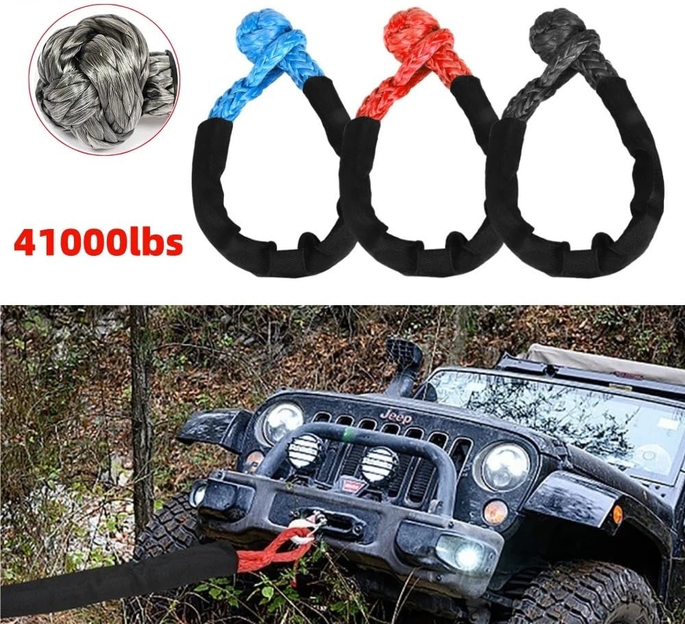 Cuerda de Remolque para Coche Grillete Suave de Alta Resistencia de 41000 Libras, Cuerda sintética Todoterreno, Correa de grillete de Remolque 4X4 con Funda Protectora para camión(Black)