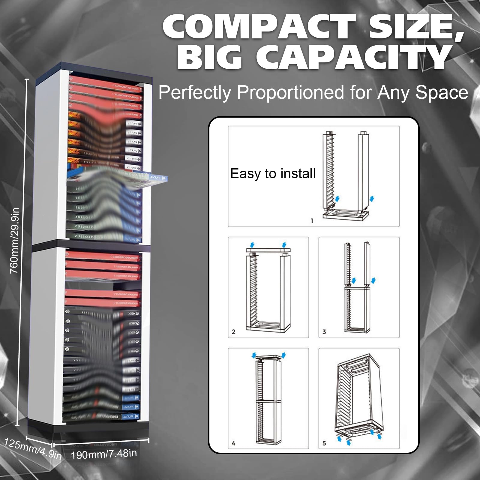 Torre de Almacenamiento de Juegos PS5,Almacena 36 Discos de Juegos de CD,Soporte Universal para Juegos,Vertical & Horizontal Estantería Discos,Accesorio Juego Blanco | Soporte universal para videojuegos, organizador de CD para ahorrar espacio, de ABS, uni