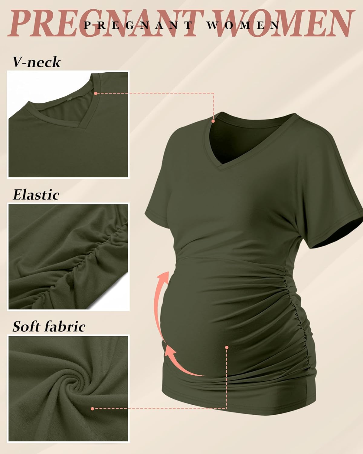 Ficerd 3 Packs Womens Maternity Shirts V Neck Dolman Short Sleeve Loose Side Ruched Tunic Tops Pregnancy Clothes - Image 5